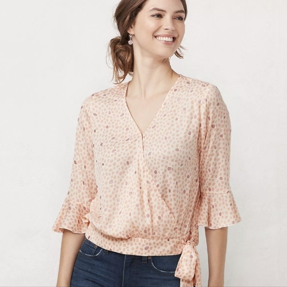 Lauren Conrad Womens Flutter Sleeve Blouse Lightwt Sz L Beautiful Side Tie